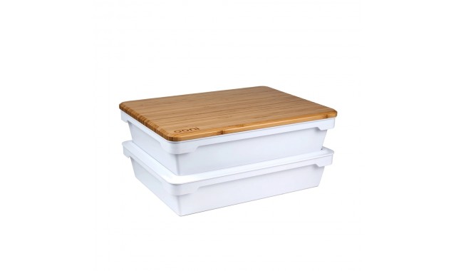 Set cutii cu capac si tocator bambus Ooni Set cutii cu capac si tocator bambus Ooni