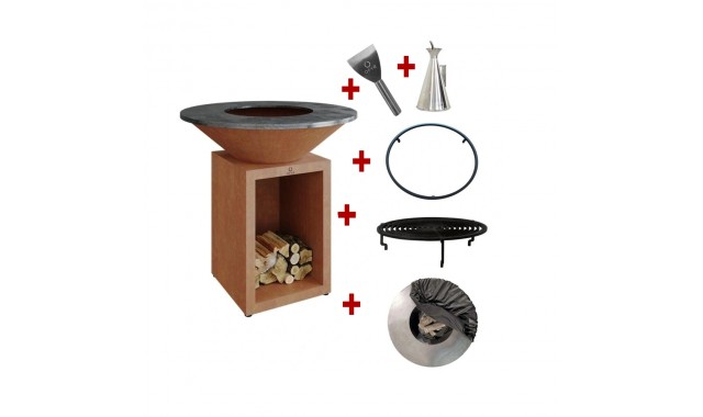 OFYR Classic 100 Corten wood stove with storage space promo pack