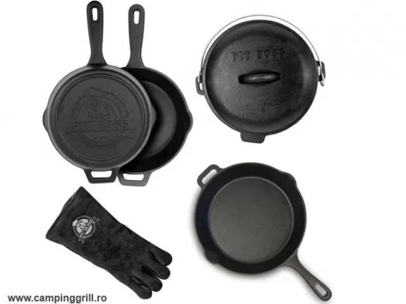 Set of 6 pieces cast iron pans and dutch oven