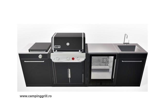 Bucatarie exterioara medium cu frigider BBQ Kitchen pentru gratar Weber Genesis 300