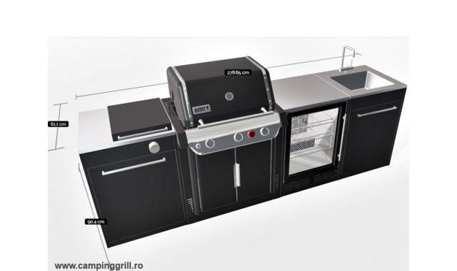 Bucatarie exterioara medium cu frigider BBQ Kitchen pentru gratar Weber Genesis 300